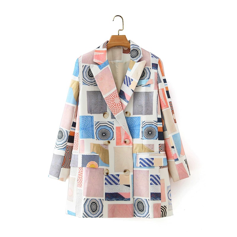 

Spider Web Print Double-breasted Blazer, Multicolor