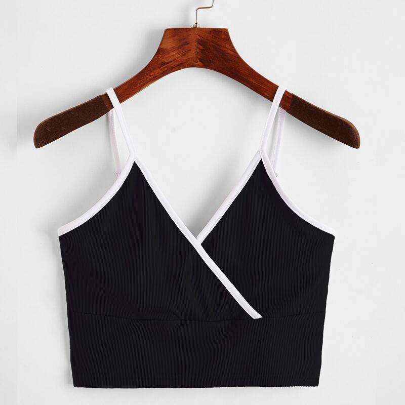 

Contrast Binding Wrap Crop Cami, Black