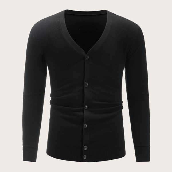 

Men Button Through Solid Cardigan, Black