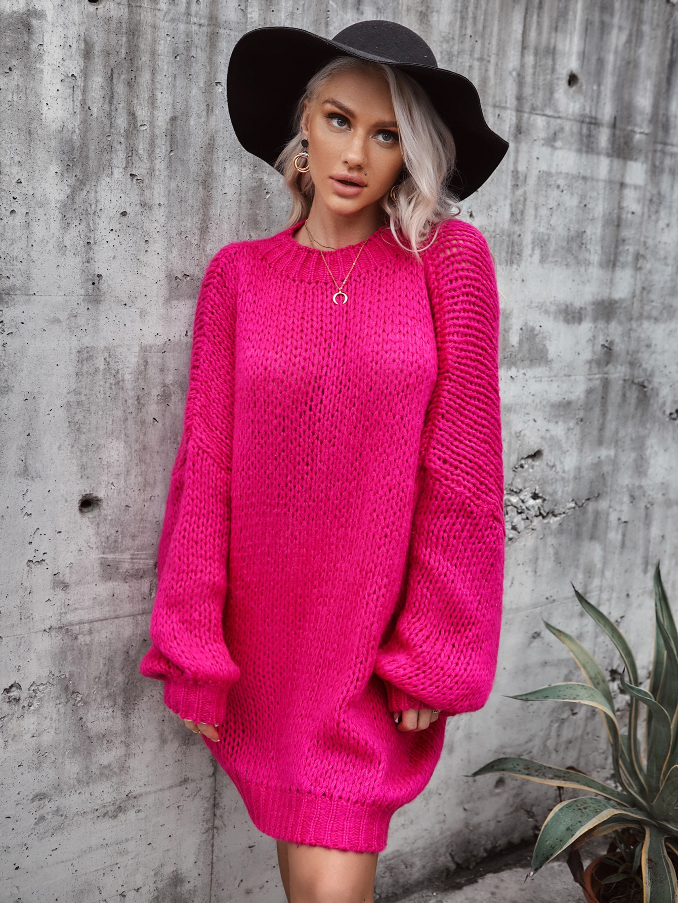 Solid Drop Shoulder Oversized Knit Dress thumbnail
