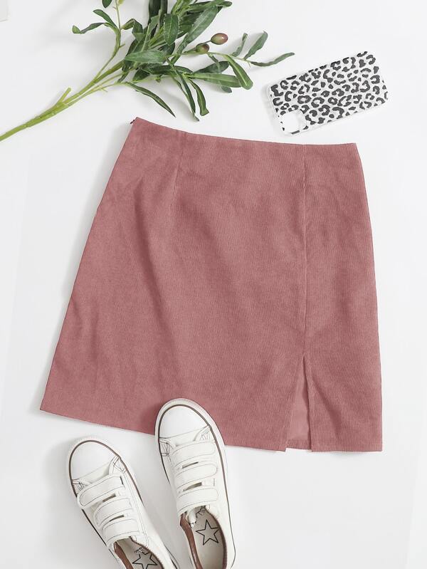 Muchica Zipper Side Split Hem Corduroy Skirt