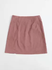 Muchica 側拉鏈開衩下擺燈芯絨半身裙 - 藕粉色 - 查看 2