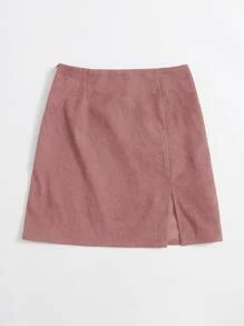Muchica 側拉鏈開衩下擺燈芯絨半身裙 - 藕粉色 - 查看 3