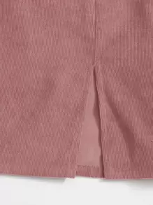 Muchica 側拉鏈開衩下擺燈芯絨半身裙 - 藕粉色 - 查看 5