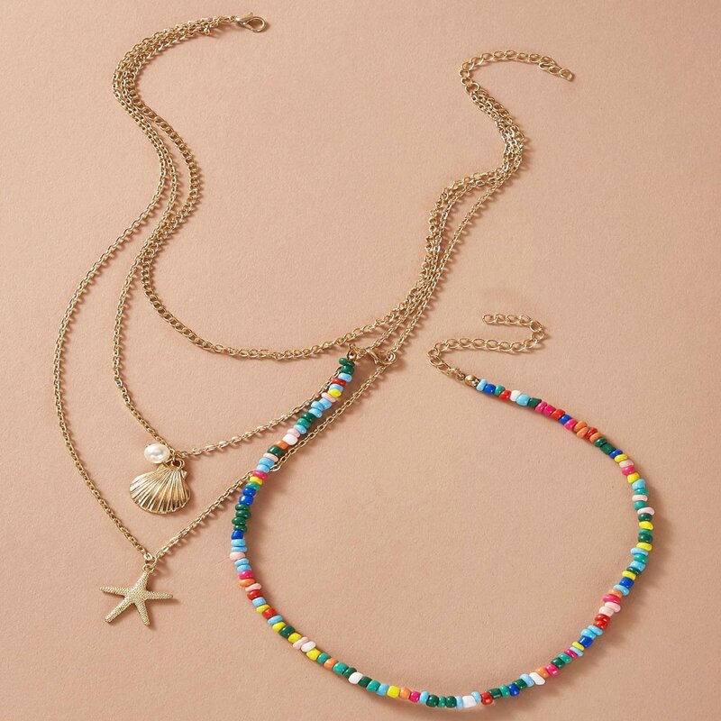 

Shell Beaded Layered Necklace, Multicolor