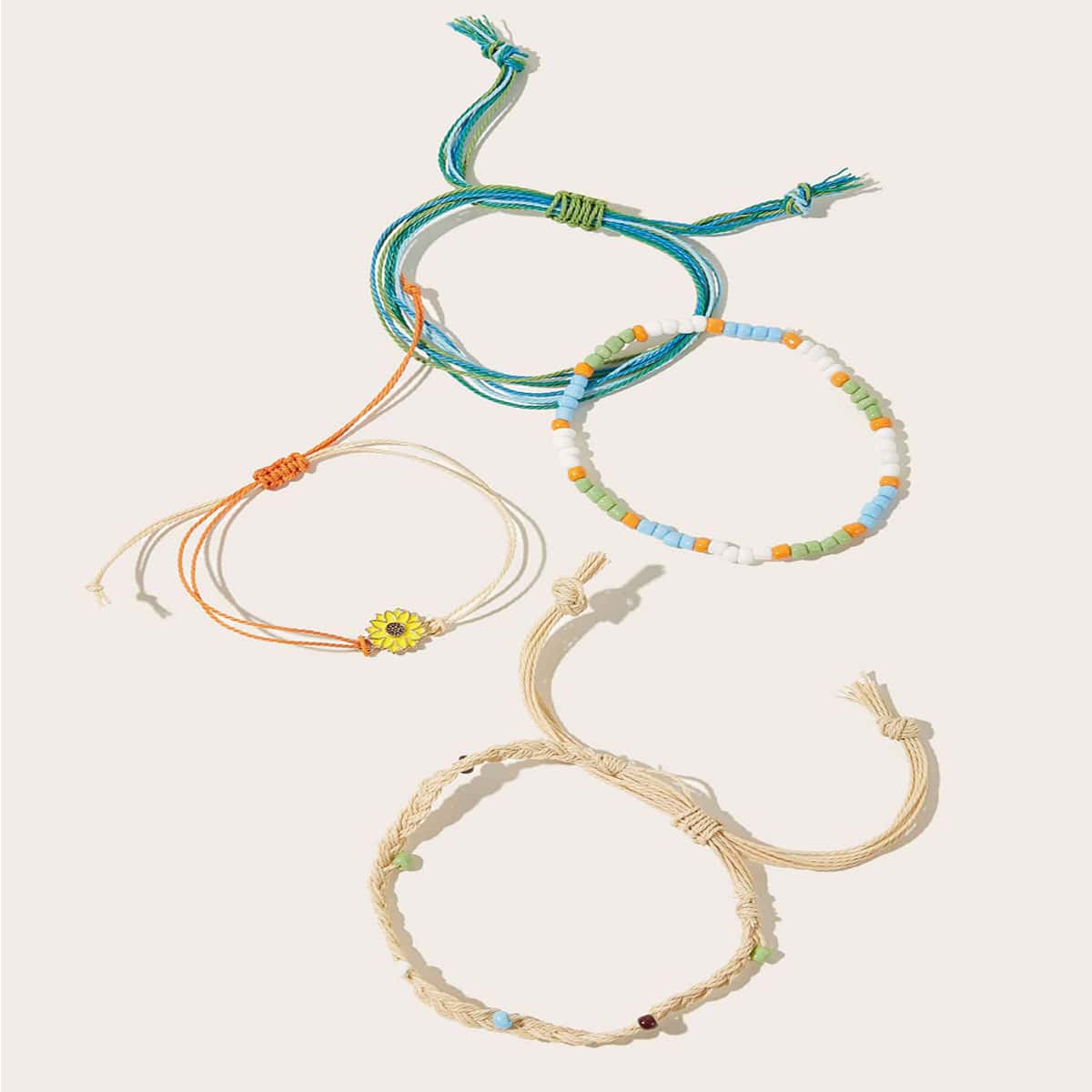 

4pcs Floral Braided Bracelet, Multicolor