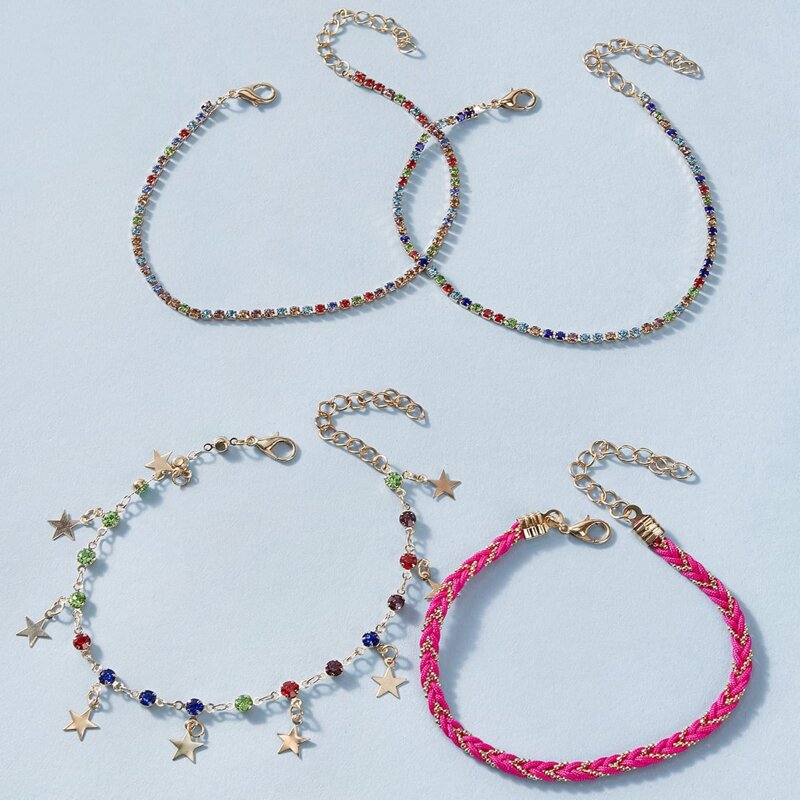 

4pcs Rhinestone Star Anklet, Multicolor