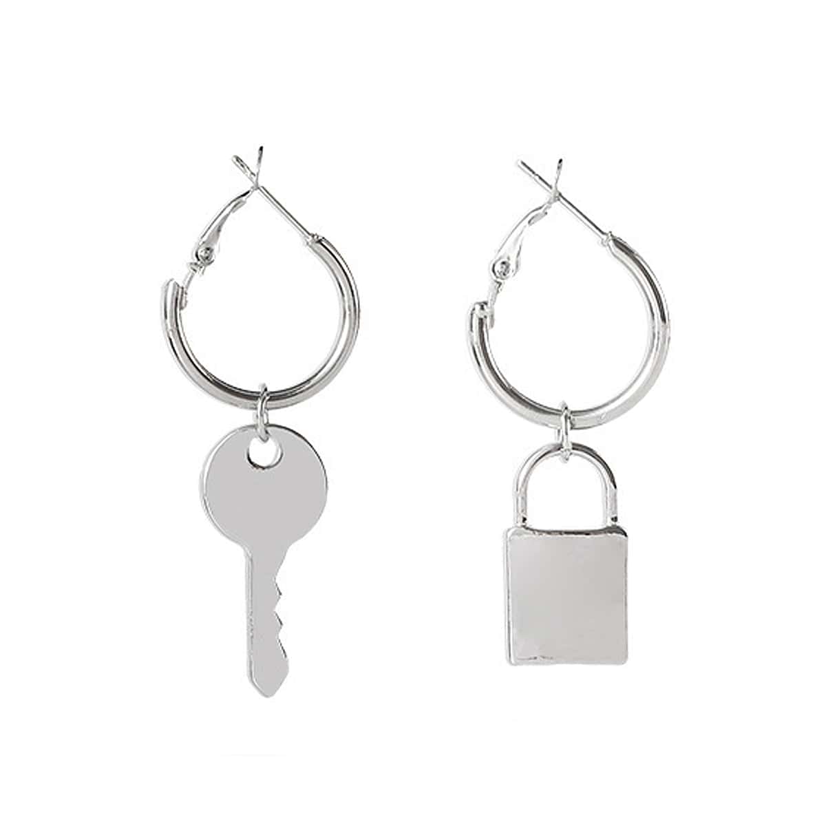 

Lock & Key Drop Earrings, Silver