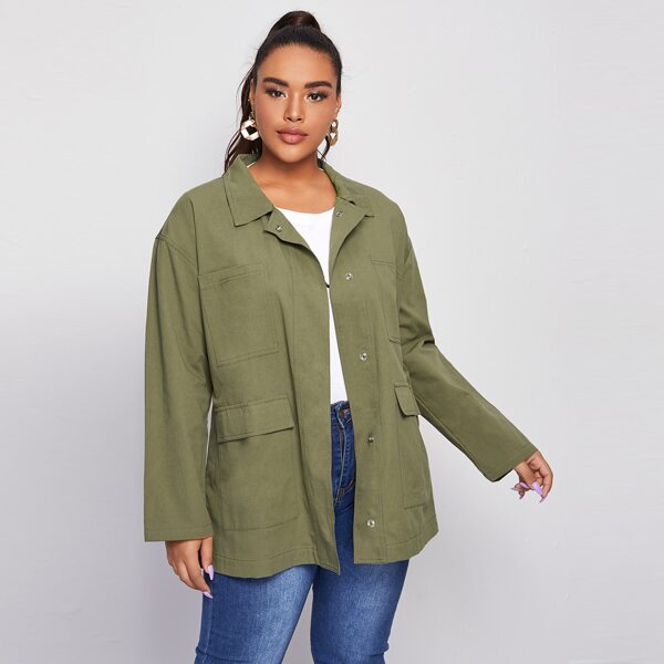 

Plus Flap Pocket Button Front Coat, Army green