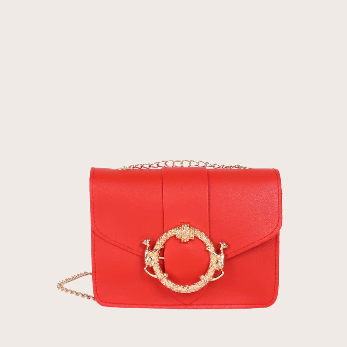 

Metal Decor Flap Crossbody Bag, Red
