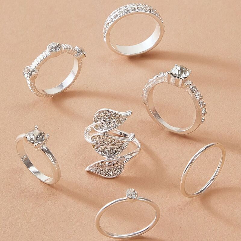 

7pcs Rhinestone Ring, Silver