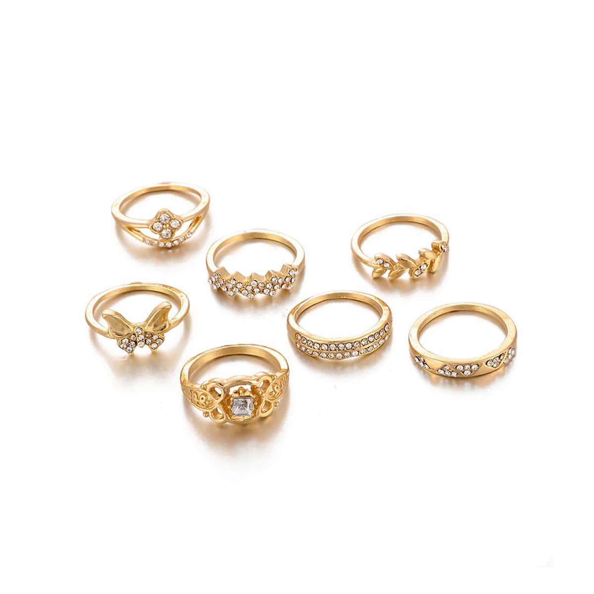 

7pcs Butterfly Rhinestone Ring, Gold