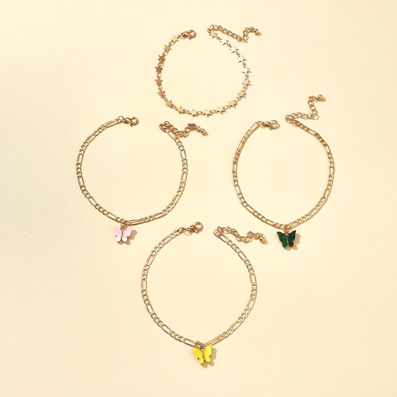 

4pcs Butterfly & Star Anklet, Gold