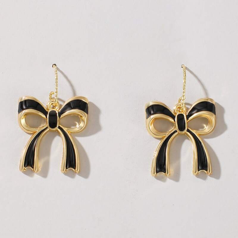 

Bow Drop Earrings, Black