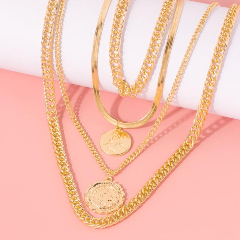

Coin Layered Chain Necklace, Gold