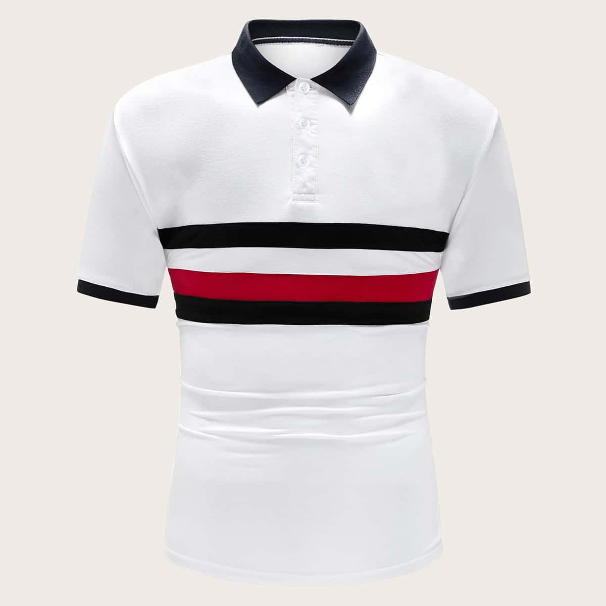 

Guys Striped Contrast Trim Polo Shirt, White