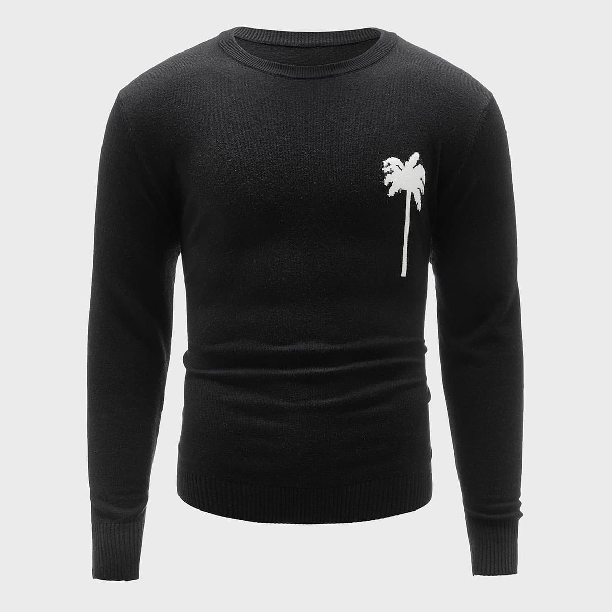 

Guys Tropical Pattern Crew Neck Sweater, Black