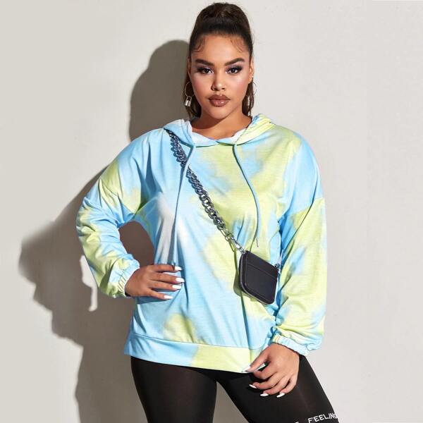

Plus Tie Dye Drawstring Hoodie Without Bag, Multicolor