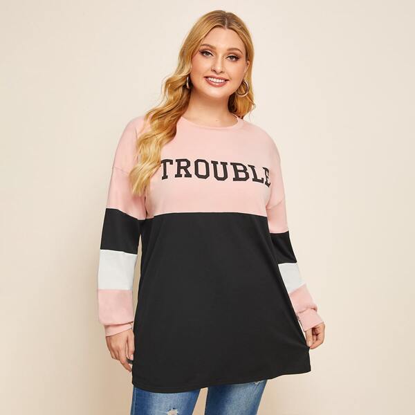 

Plus Letter Graphic Spliced Sweatshirt, Multicolor