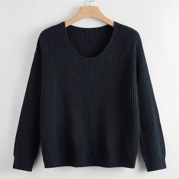 

Plus Scoop Neck Drop Shoulder Sweater, Navy blue