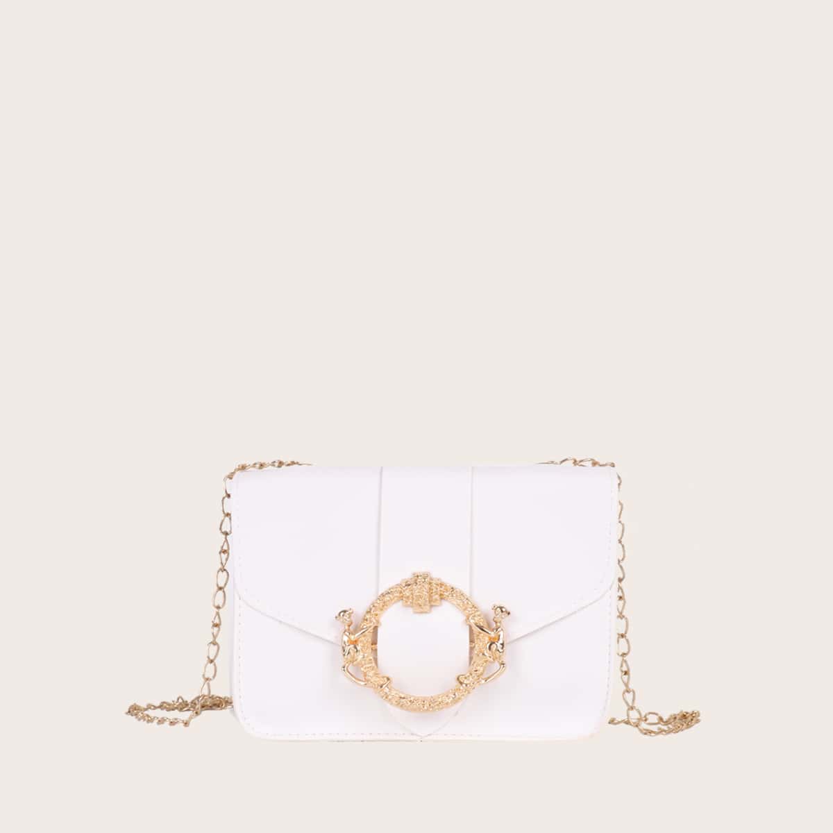 

Metal Decor Flap Crossbody Bag, White