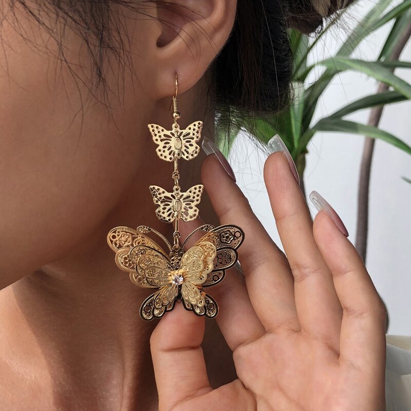 

Butterfly Charm Drop Earrings, Gold
