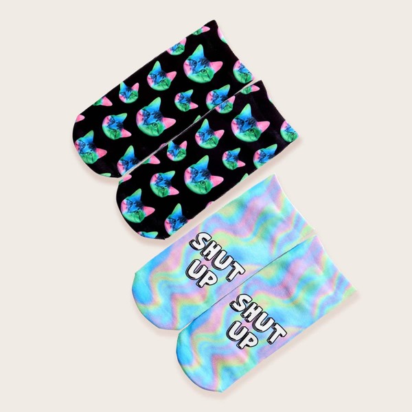 

2pairs Toddler Kids Letter Graphic Socks, Multicolor