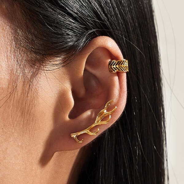 

3pcs Leaf Design Earrings, Gold