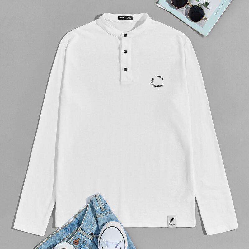 

Men Graphic Embroidered Patched Detail Polo Shirt, White