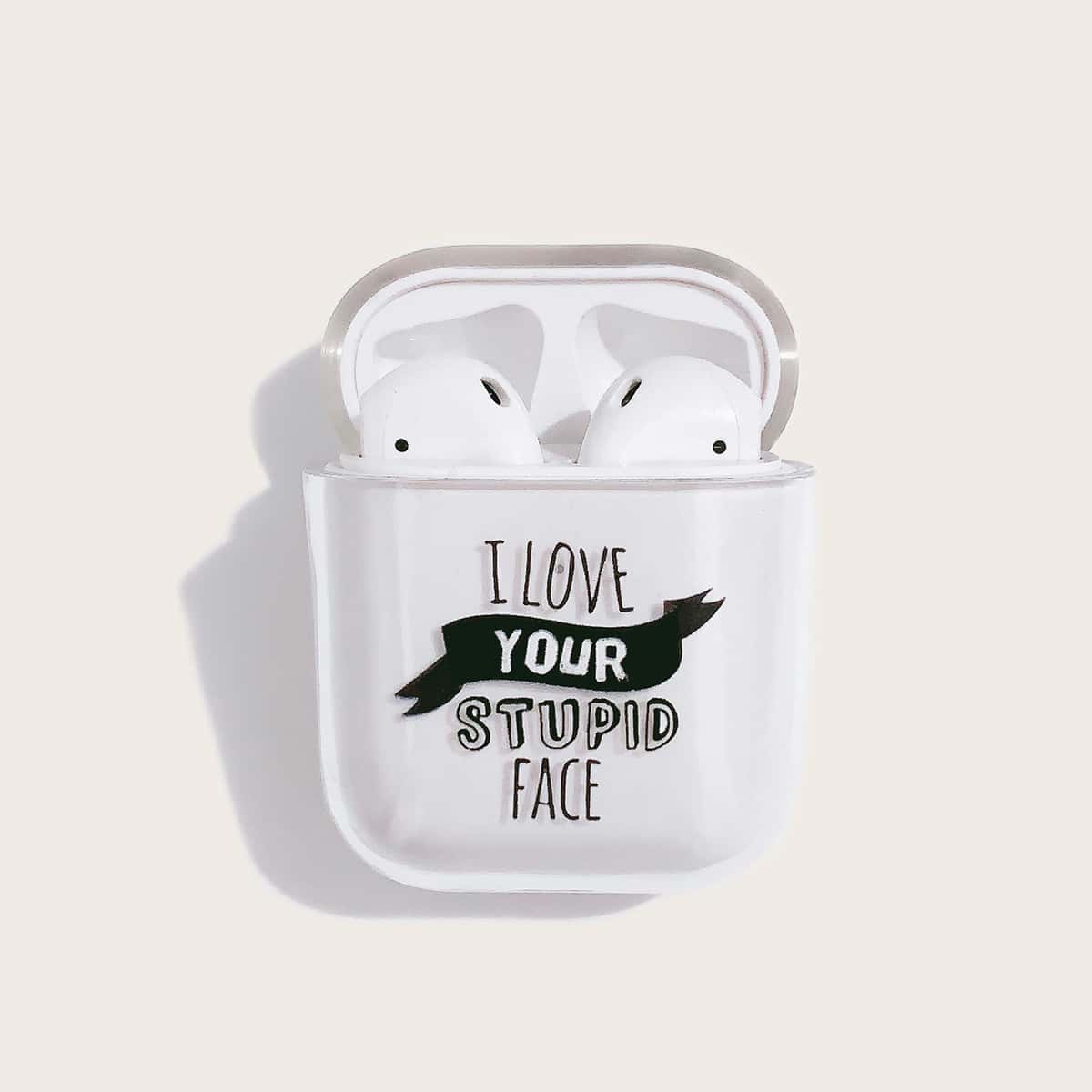 

1pc Slogan Graphic AirPods Case, Clear