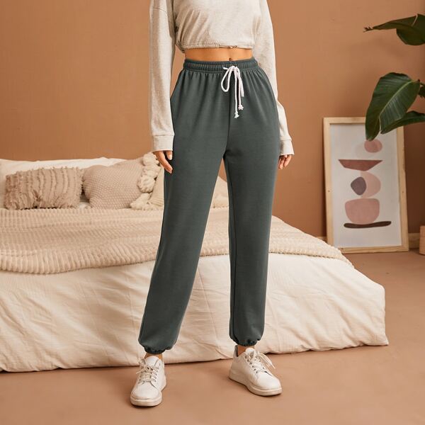 

Drawstring Waist Solid Lounge Pants, Dark grey