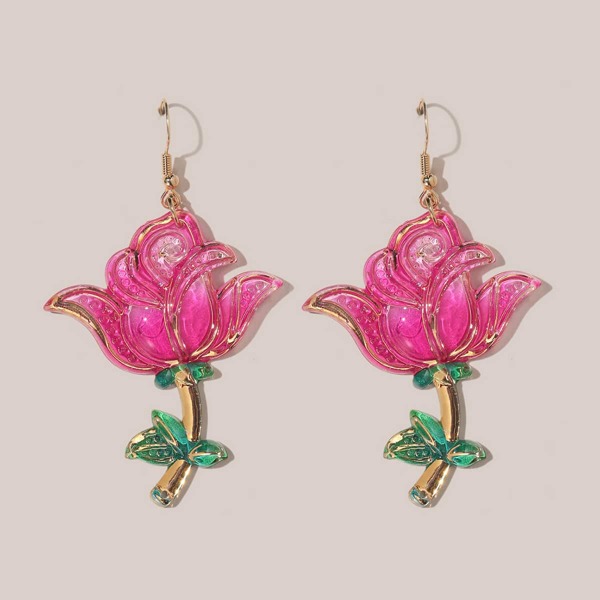 

Flower Shaped Drop Earrings, Hot pink