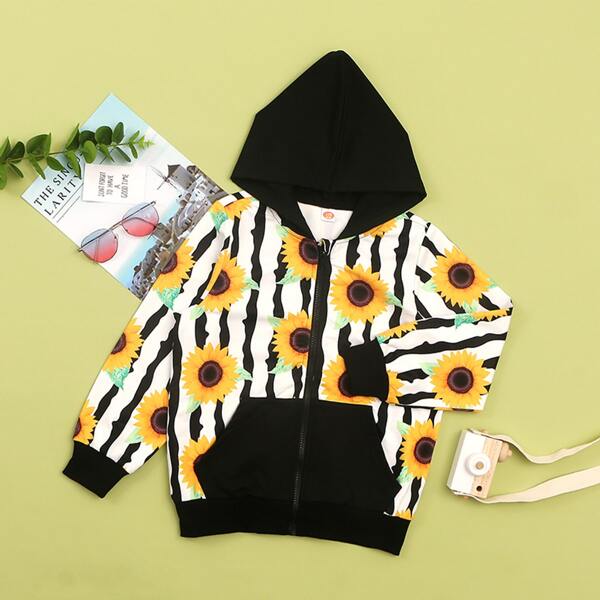 

Boys Striped And Sunflower Zip Up Hoodie, Multicolor