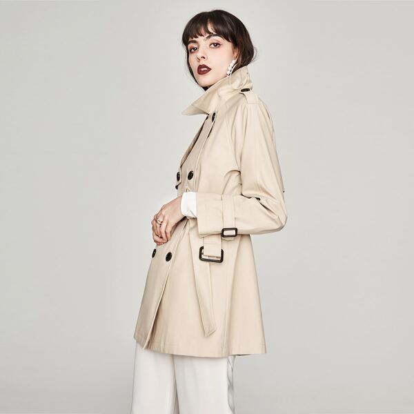 

Double Button Belted Trench Coat, Khaki