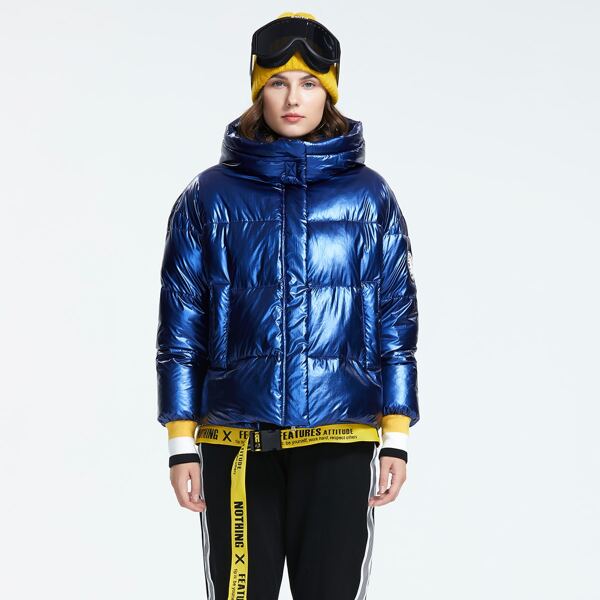 

Ziai Letter Graphic Tape Hooded Padded Jacket, Blue