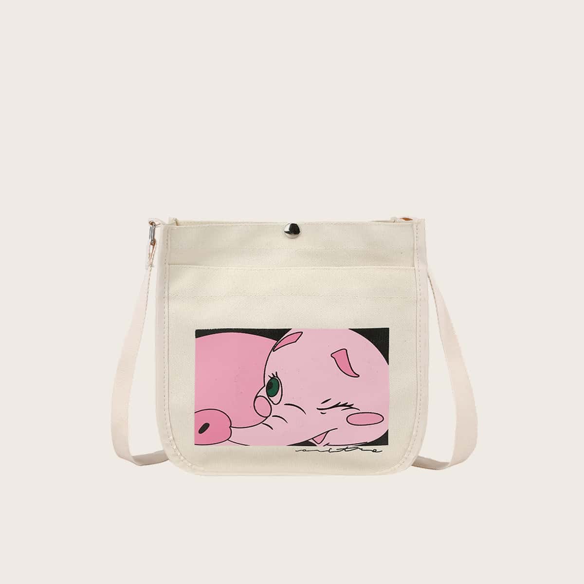 

Cartoon Canvas Crossbody Bag, White