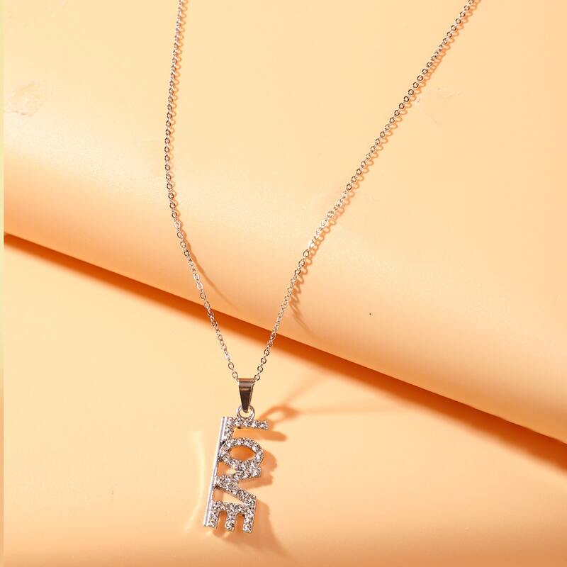 

Rhinestone Letter Pendant Necklace, Silver