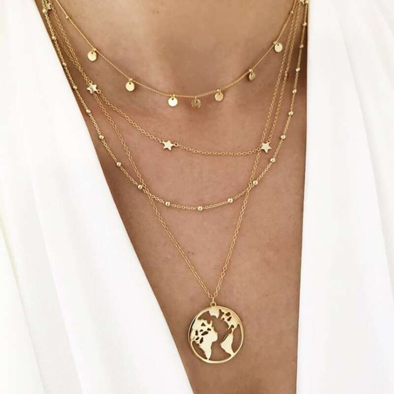 

Star & Disc Layered Necklace, Gold