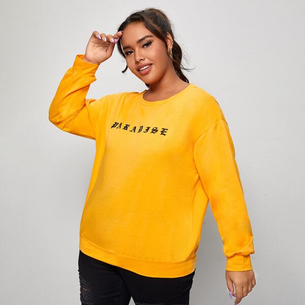 

Plus Drop Shoulder Letter Graphic Sweatshirt, Mustard yellow