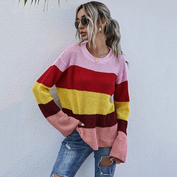 

Color Block Drop Shoulder Sweater, Multicolor
