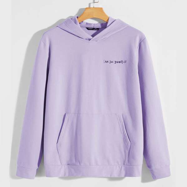 

Men Graphic Print Kangaroo Pocket Hoodie, Pastel lilac purple