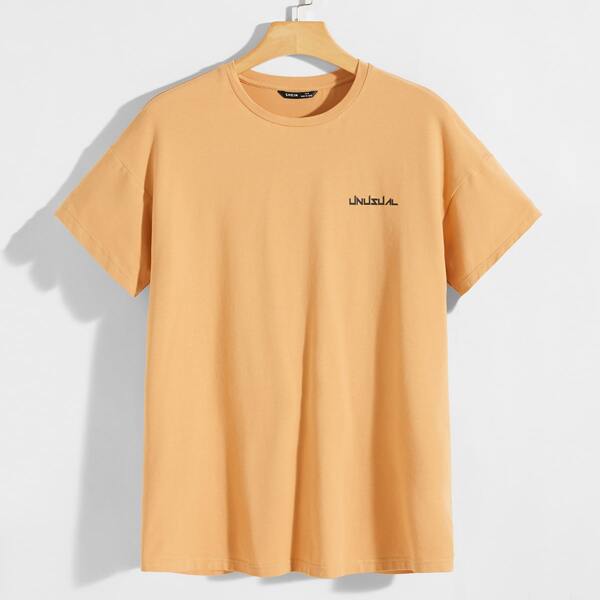 

Men Graphic Print Drop Shoulder Tee, Orange pastel