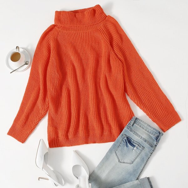 

Turtleneck Raglan Sleeve Sweater, Orange