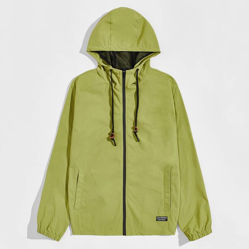 

Guys Patched Detail Zip Up Hooded Jacket, Olive green