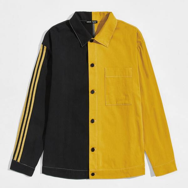 

Men Striped Side Stitch Detail Colorblock Jacket, Multicolor