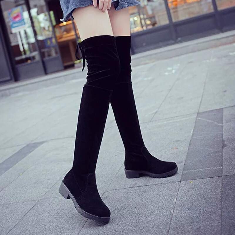 

Thigh High Back Tie Boots, Black