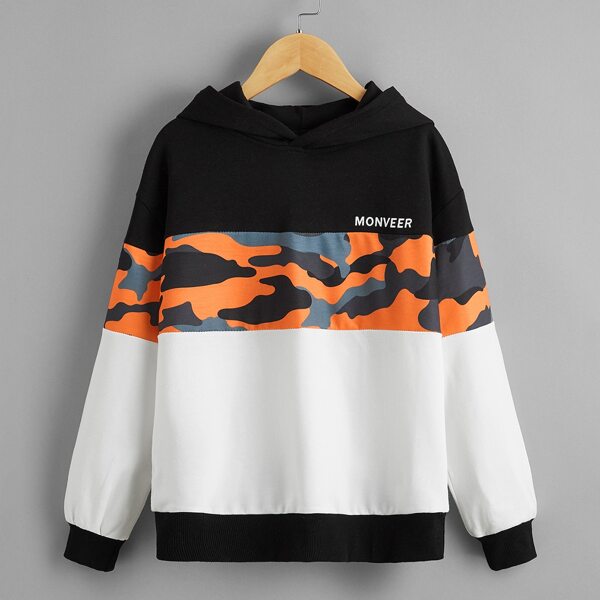 

Boys Color Block Contrast Camo Hoodie, Multicolor