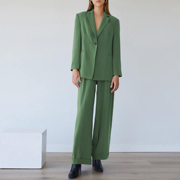 

Single Button Welt Pocket Detail Blazer, Green