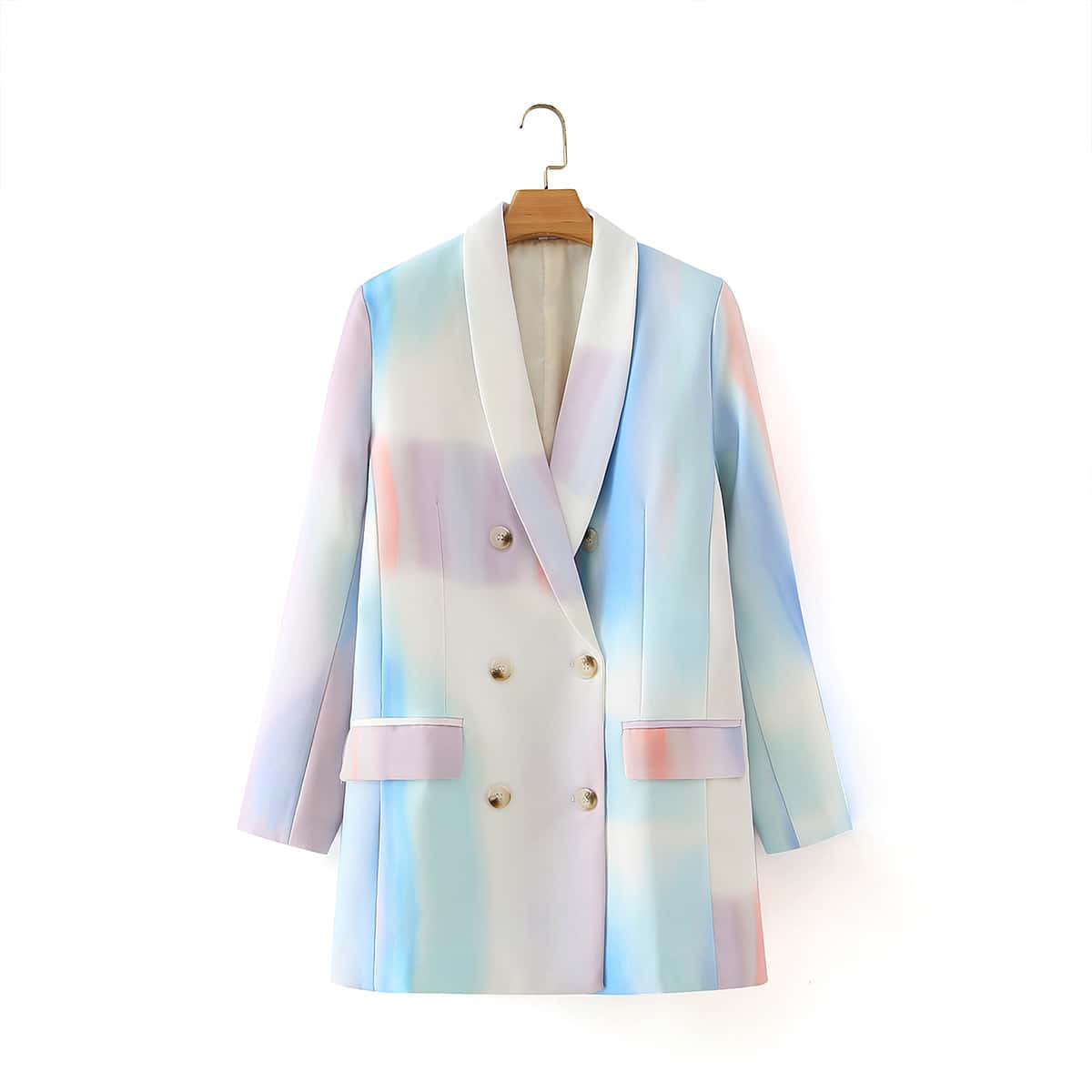 

Tie Dye Print Double Breasted Longline Blazer, Multicolor