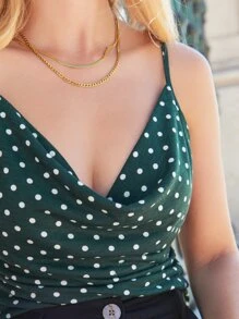 SHEIN Frenchy 垂褶領波卡圓點吊帶上衣 - 墨綠色 - 查看 5